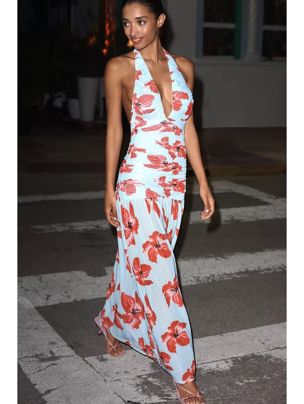 SUBOO Anthropologie Chloe Halter sheer Maxi Dreza